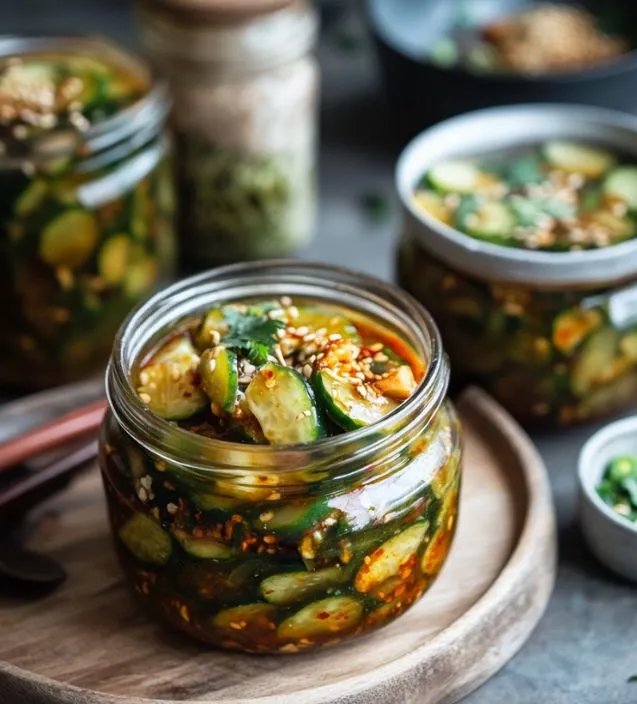 Asian Pickled Cucumbers in the jar