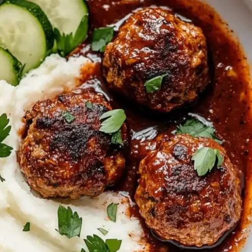 Frozen meatballs instant pot style with BBQ sauce, served with mashed potatoes and vegetables.